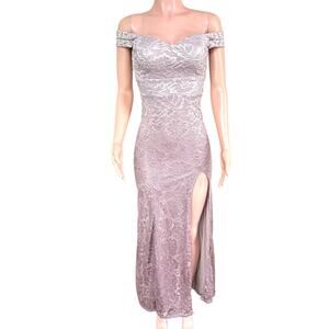 Teeze Me Off the Shoulder Lace Gown Ombre High Front Slit Size 0